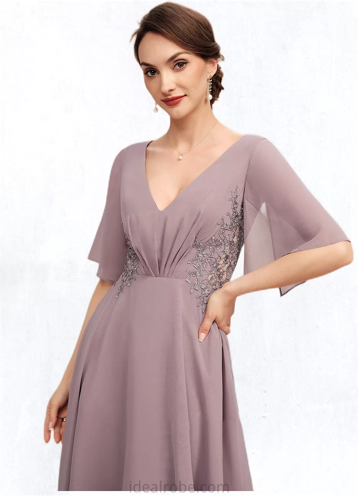 Chloe A-Line V-neck Asymmetrical Chiffon Mother of the Bride Dress With Ruffle Lace Beading STK126P0014839