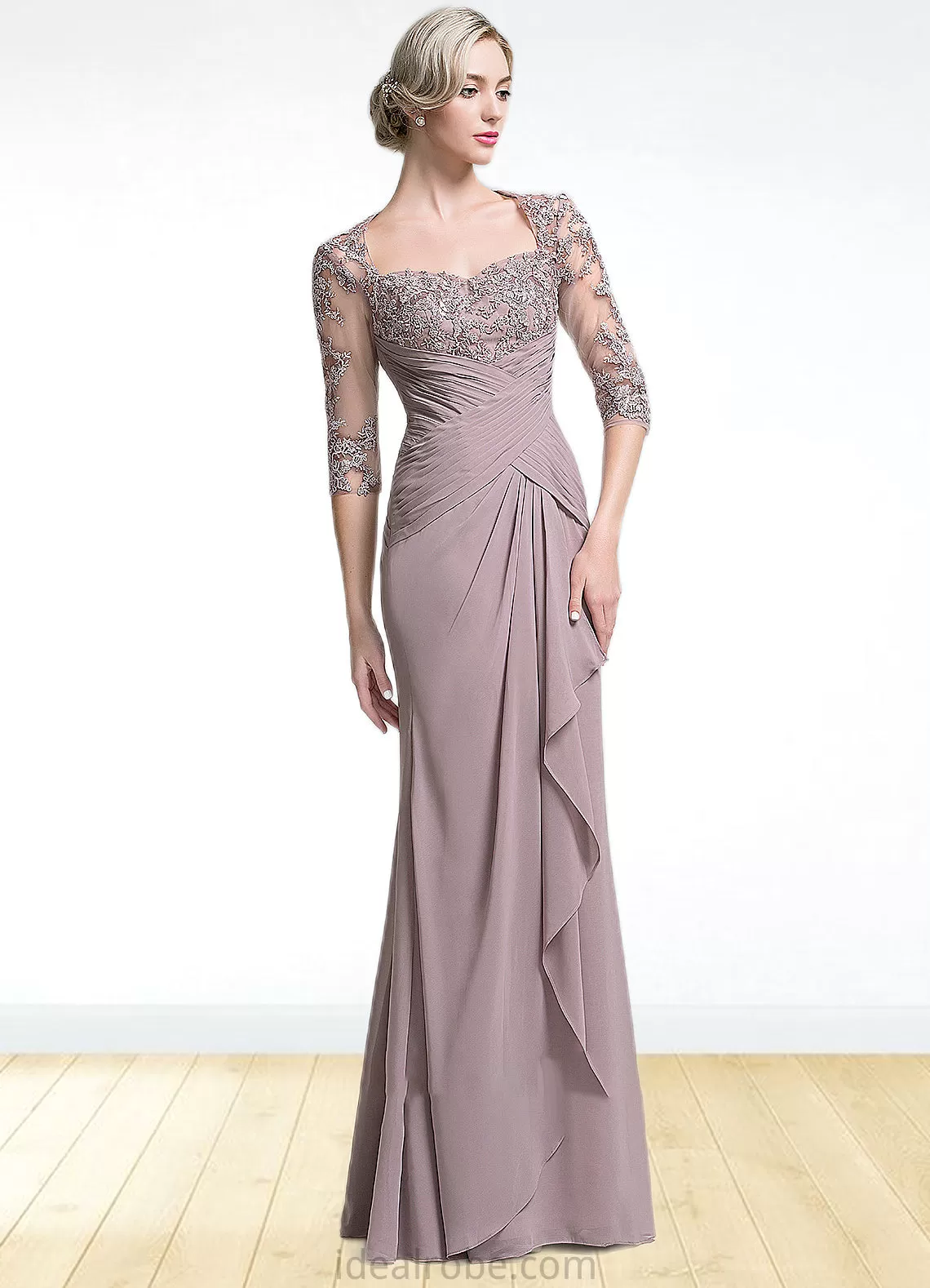 Cindy Trumpet/Mermaid Sweetheart Floor-Length Chiffon Mother of the Bride Dress With Ruffle Cascading Ruffles STK126P0014694