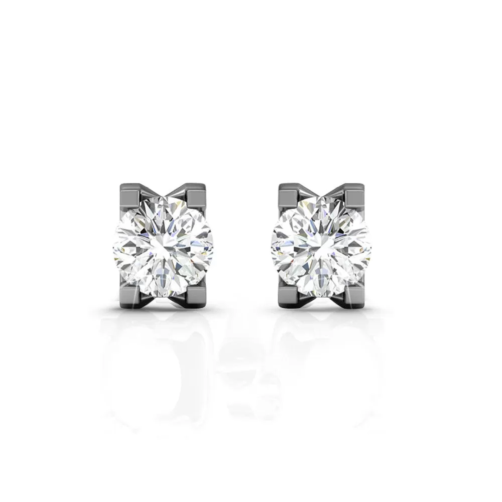 Clara 18k Gold Plated Stud Earrings with Solitaire Round Cut Simulated Diamond Crystal