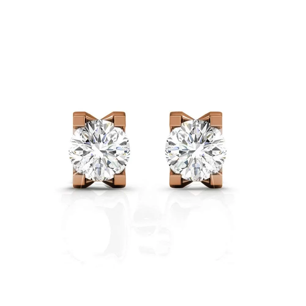 Clara 18k Gold Plated Stud Earrings with Solitaire Round Cut Simulated Diamond Crystal