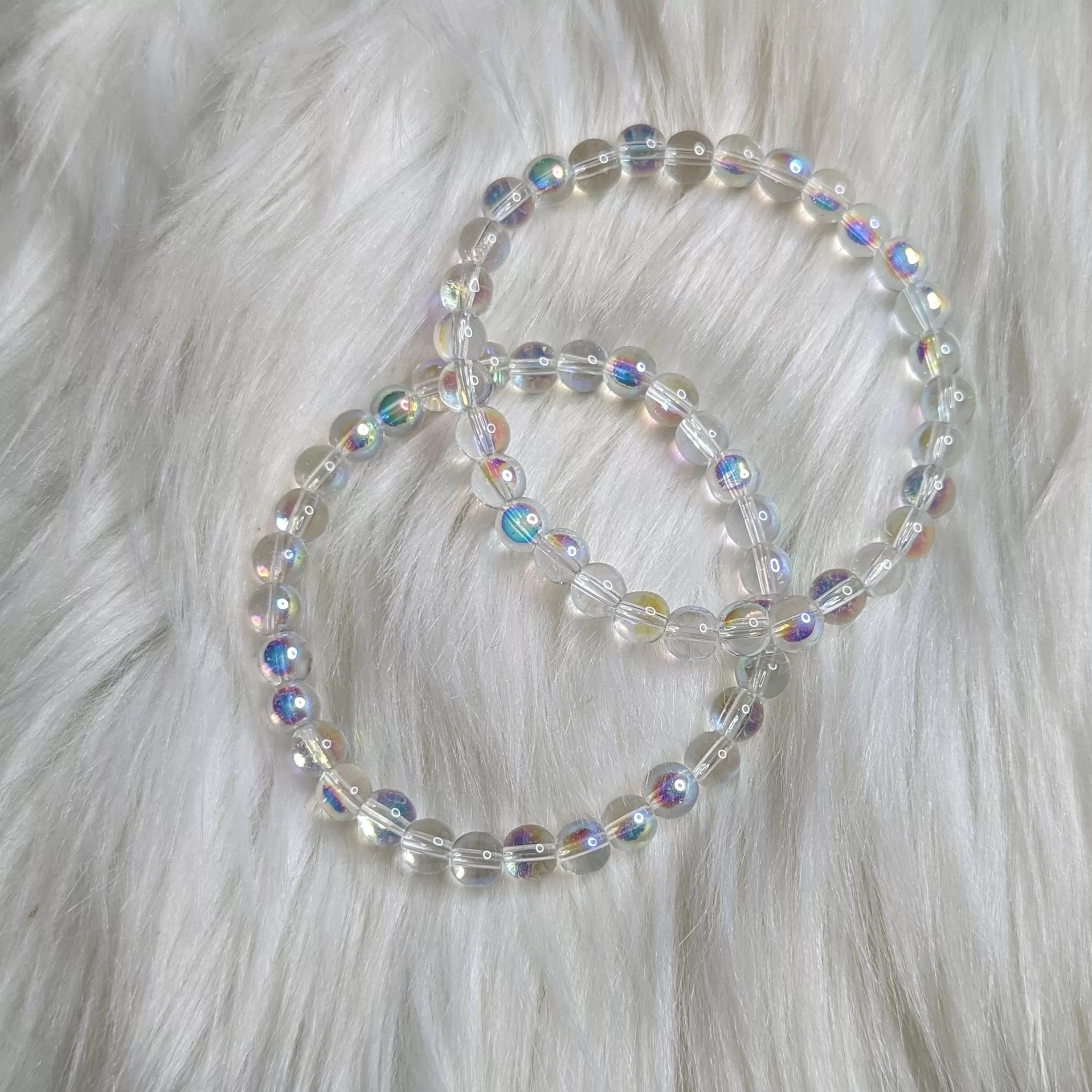 Clear Flash Mermaid Glass Stretch Bracelet ~ Rainbow Iridescent Glow