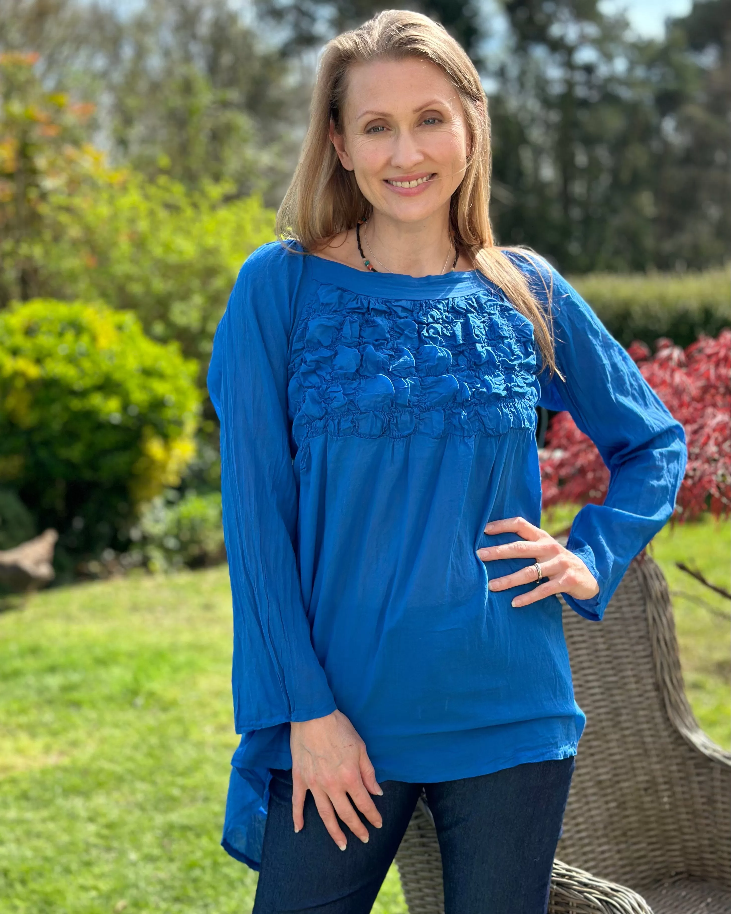 Cotton 'Bubble' Top - Cobalt Blue