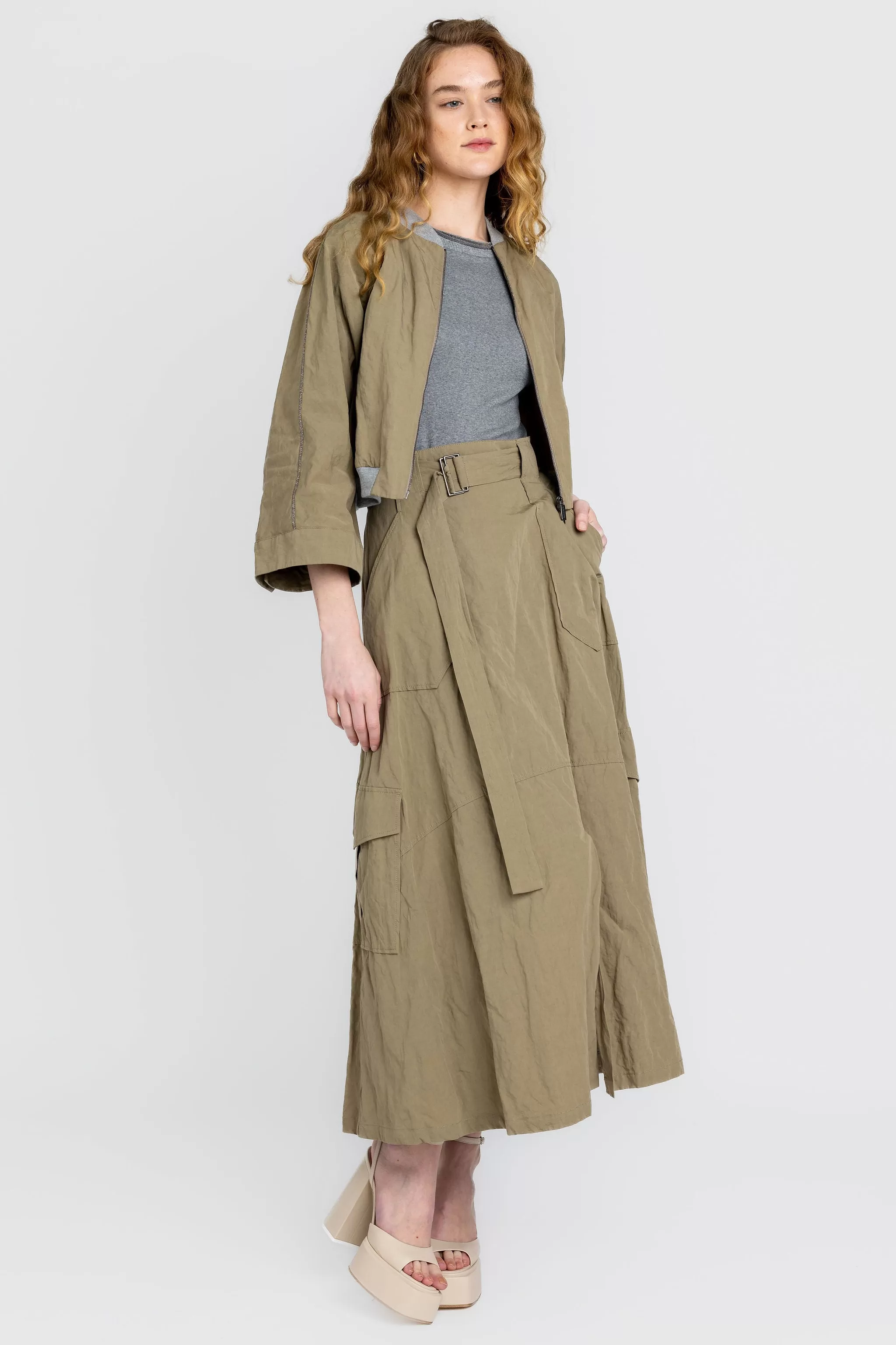 Cotton Cargo Skirt in Fango