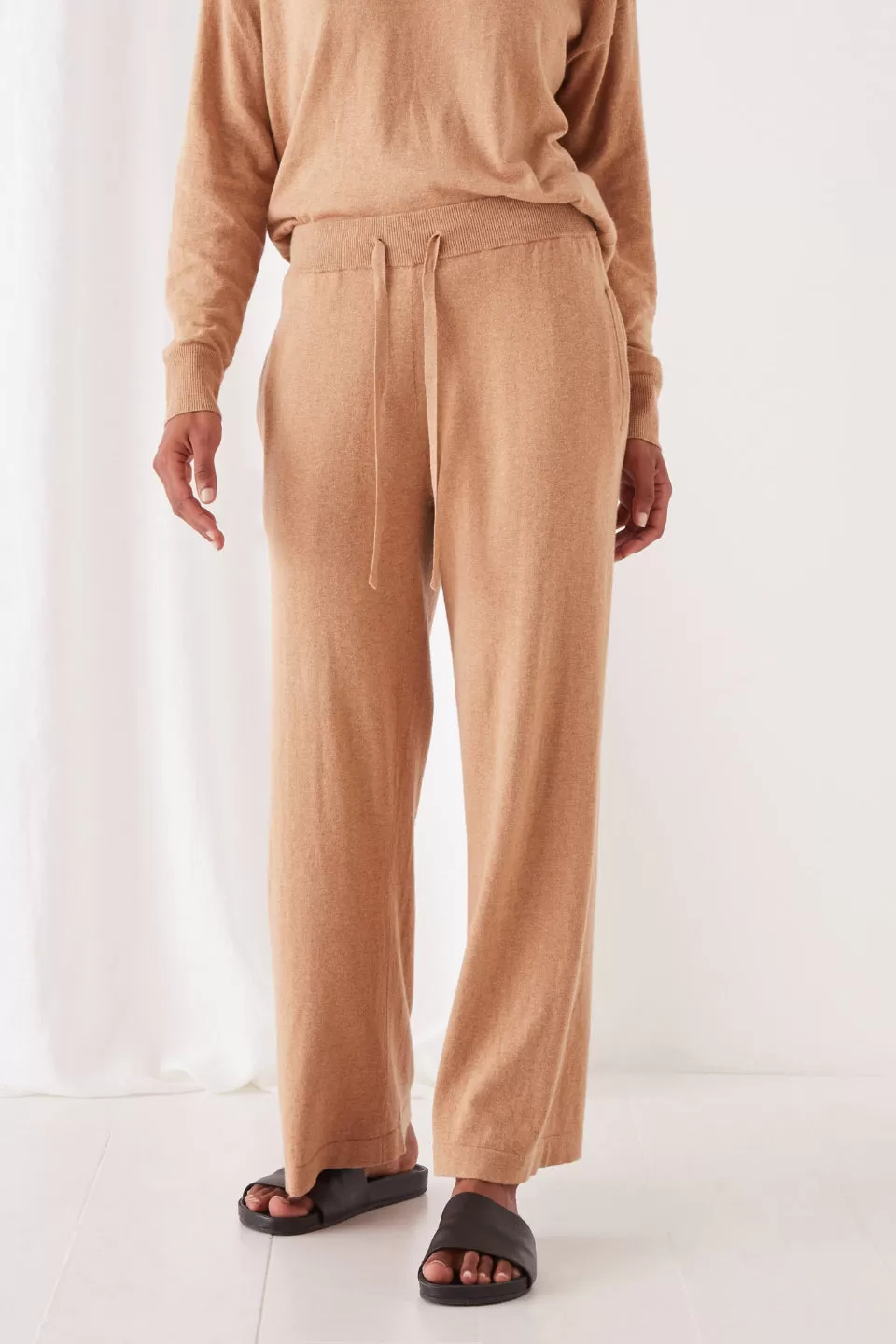 Cotton Cashmere Wide Leg Taupe Pant