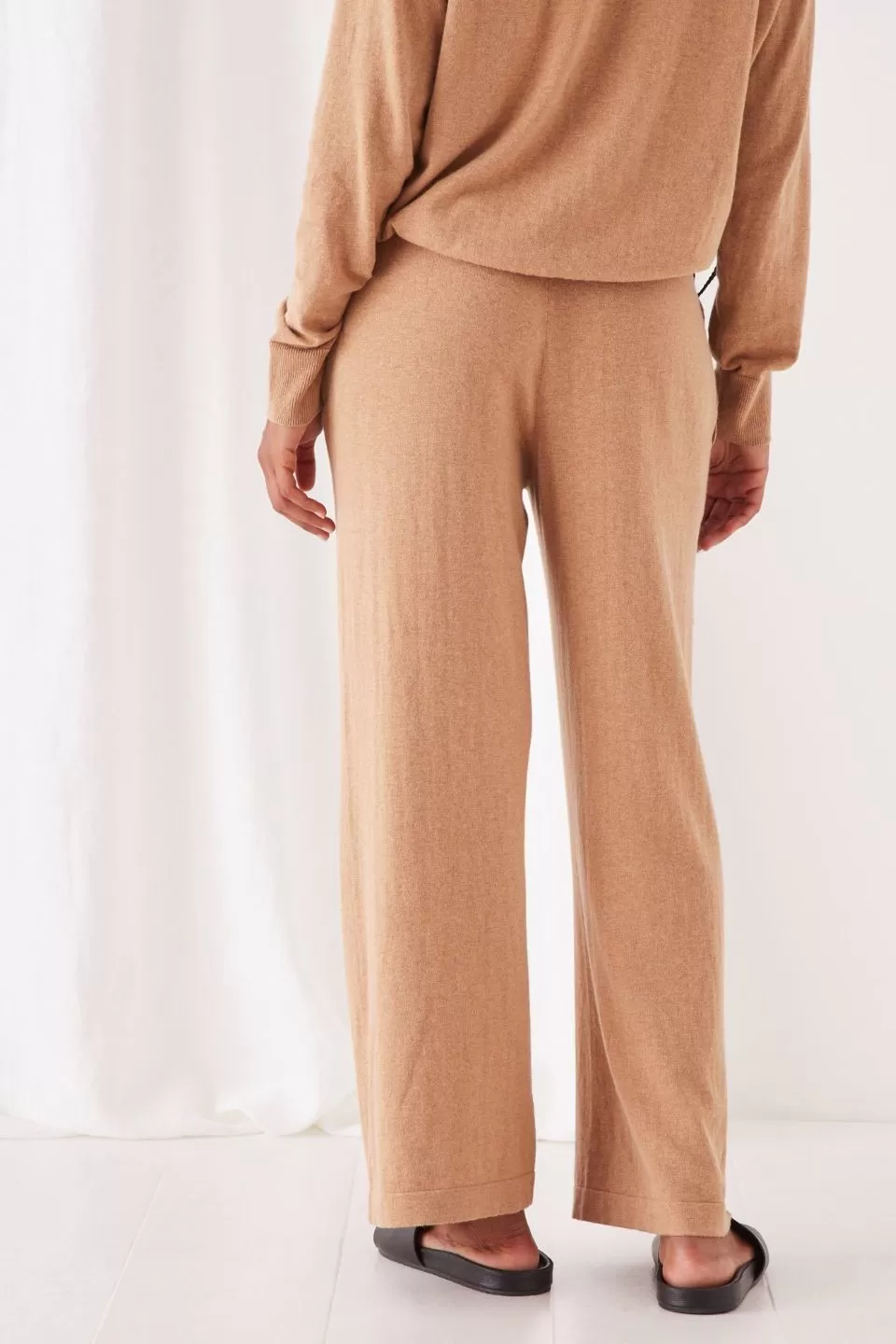 Cotton Cashmere Wide Leg Taupe Pant