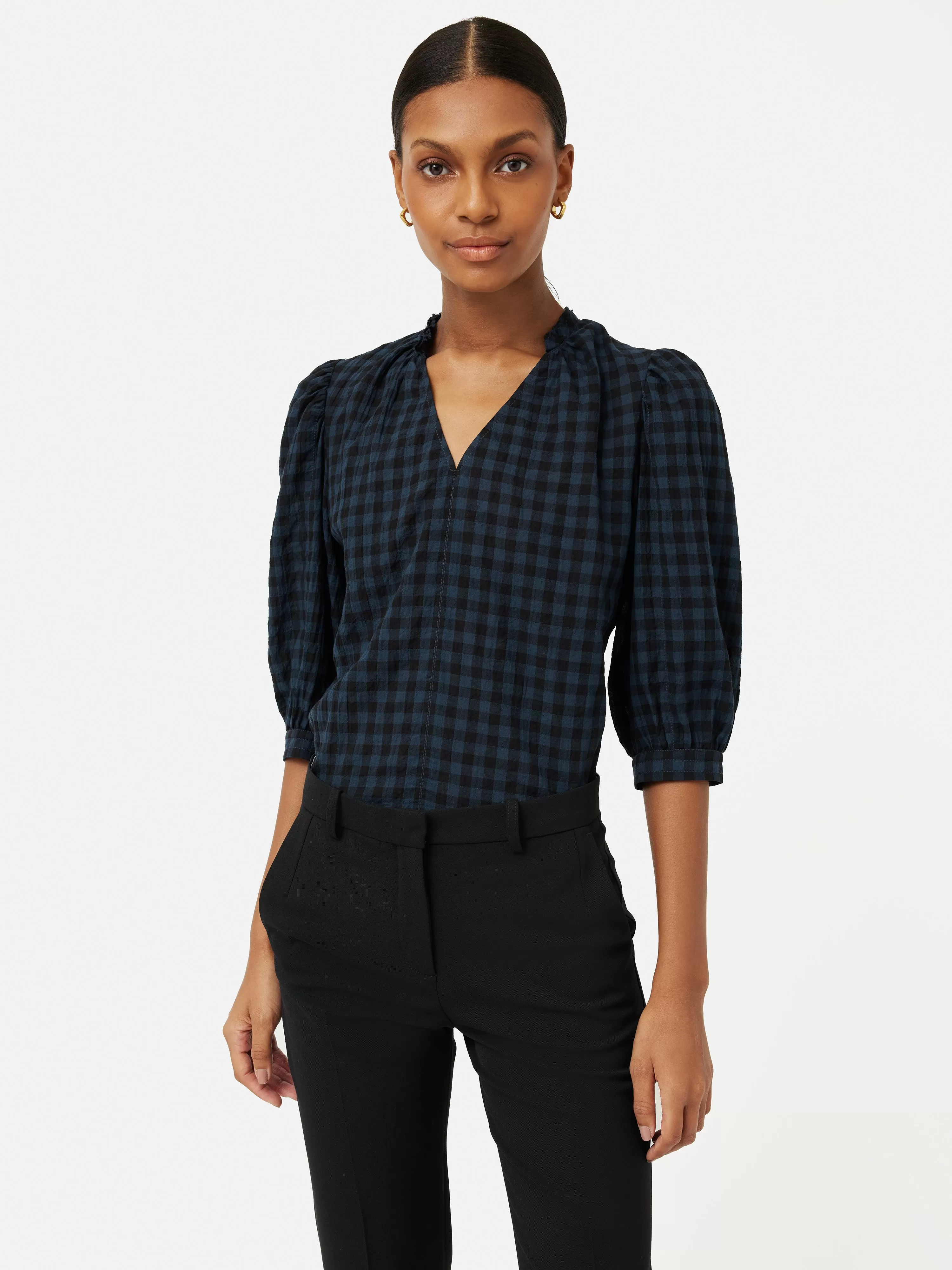 Cotton Gingham Cicelly Top | Navy