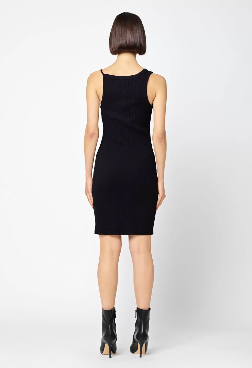 Cotton Rib Asymmetrical Cami Dress / Black