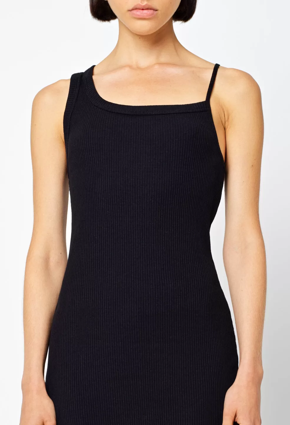 Cotton Rib Asymmetrical Cami Dress / Black