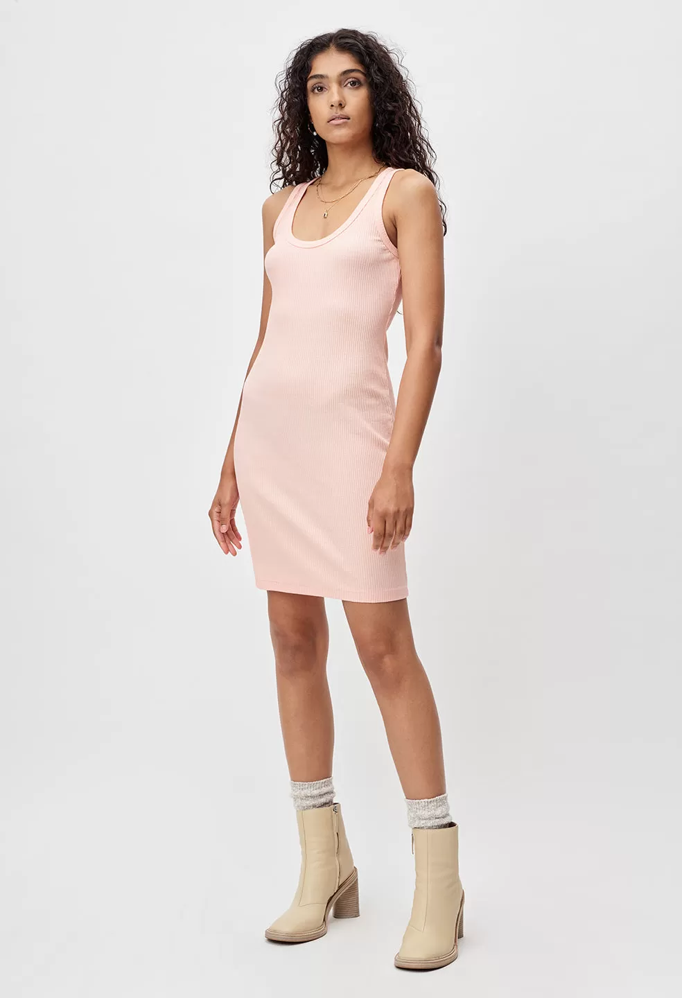 Cotton Rib Dress / Fluorescent Peach