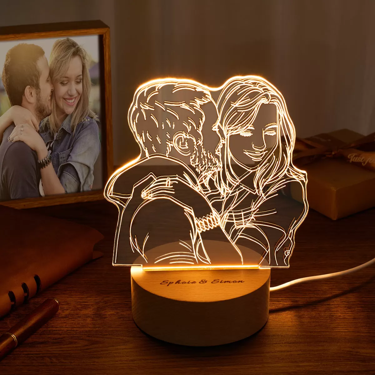 Custom Acrylic 3D Photo Lamp LED Wood Base