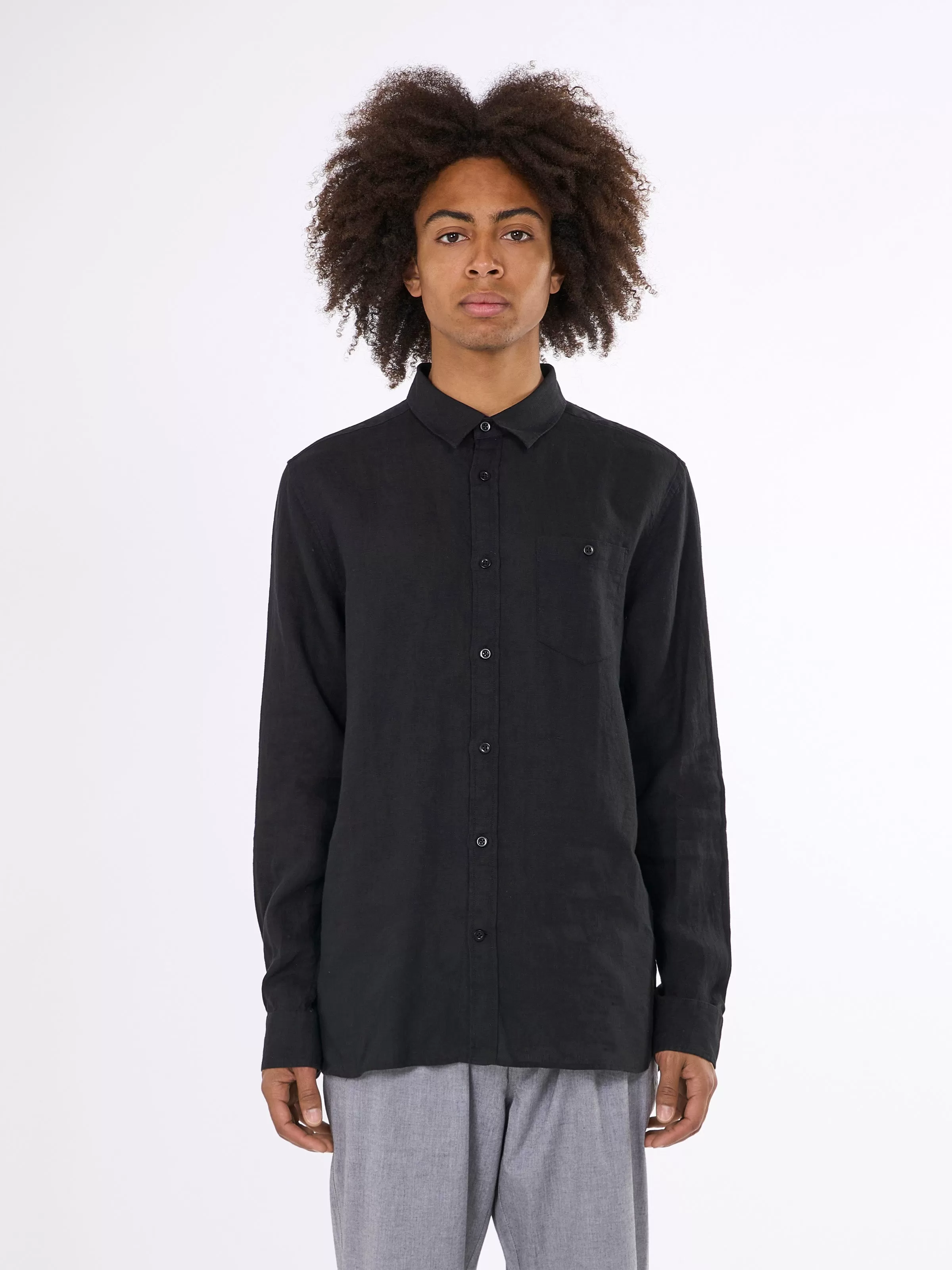 Custom fit linen shirt - Black Jet