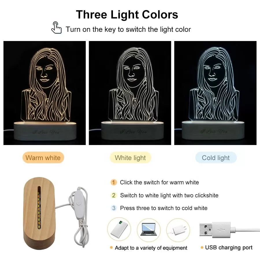 Custom Shape 3D AcrylicPicture Night Light Engraved