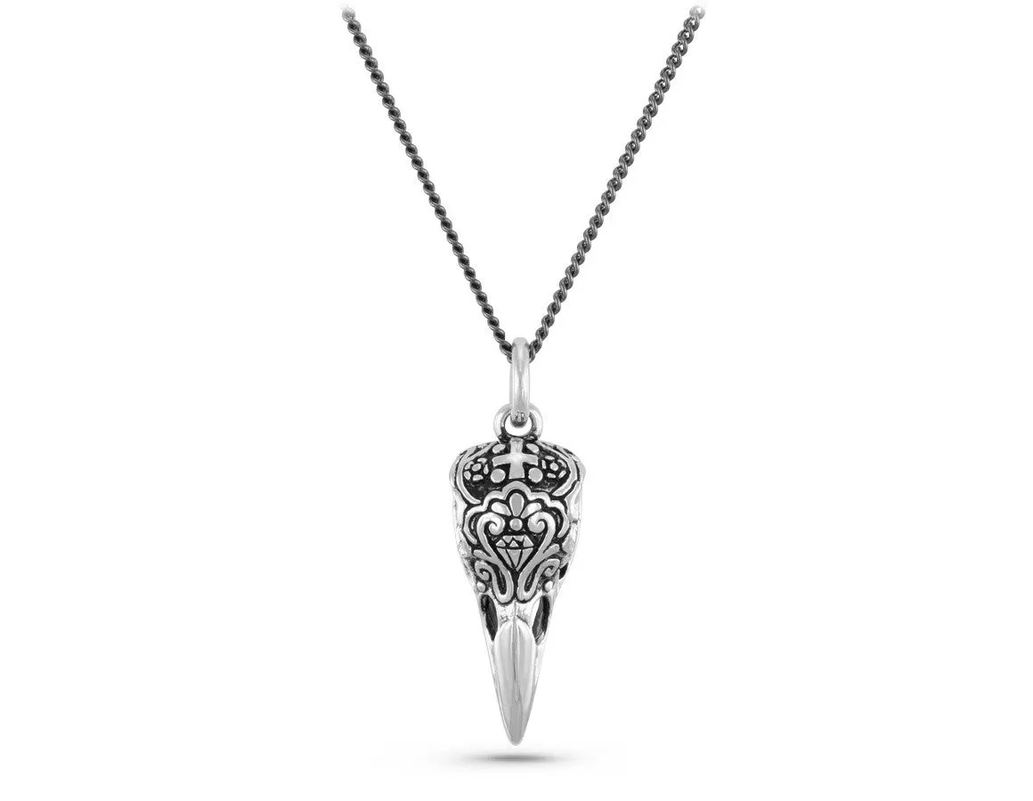 Day of the Dead Raven Skull Necklace - Silver