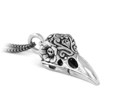 Day of the Dead Raven Skull Necklace - Silver