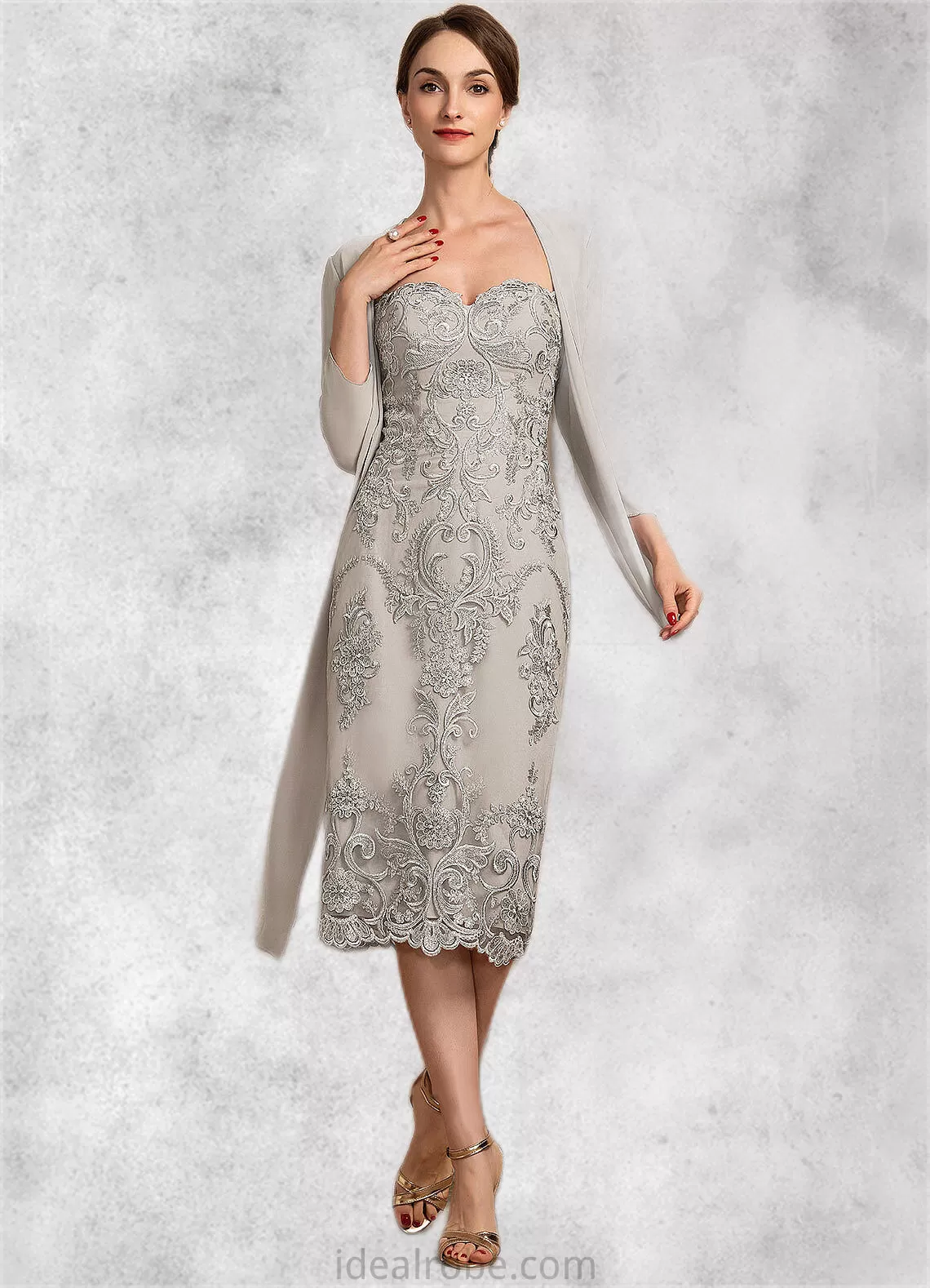 Dayami Sheath/Column Sweetheart Knee-Length Lace Mother of the Bride Dress STK126P0014634