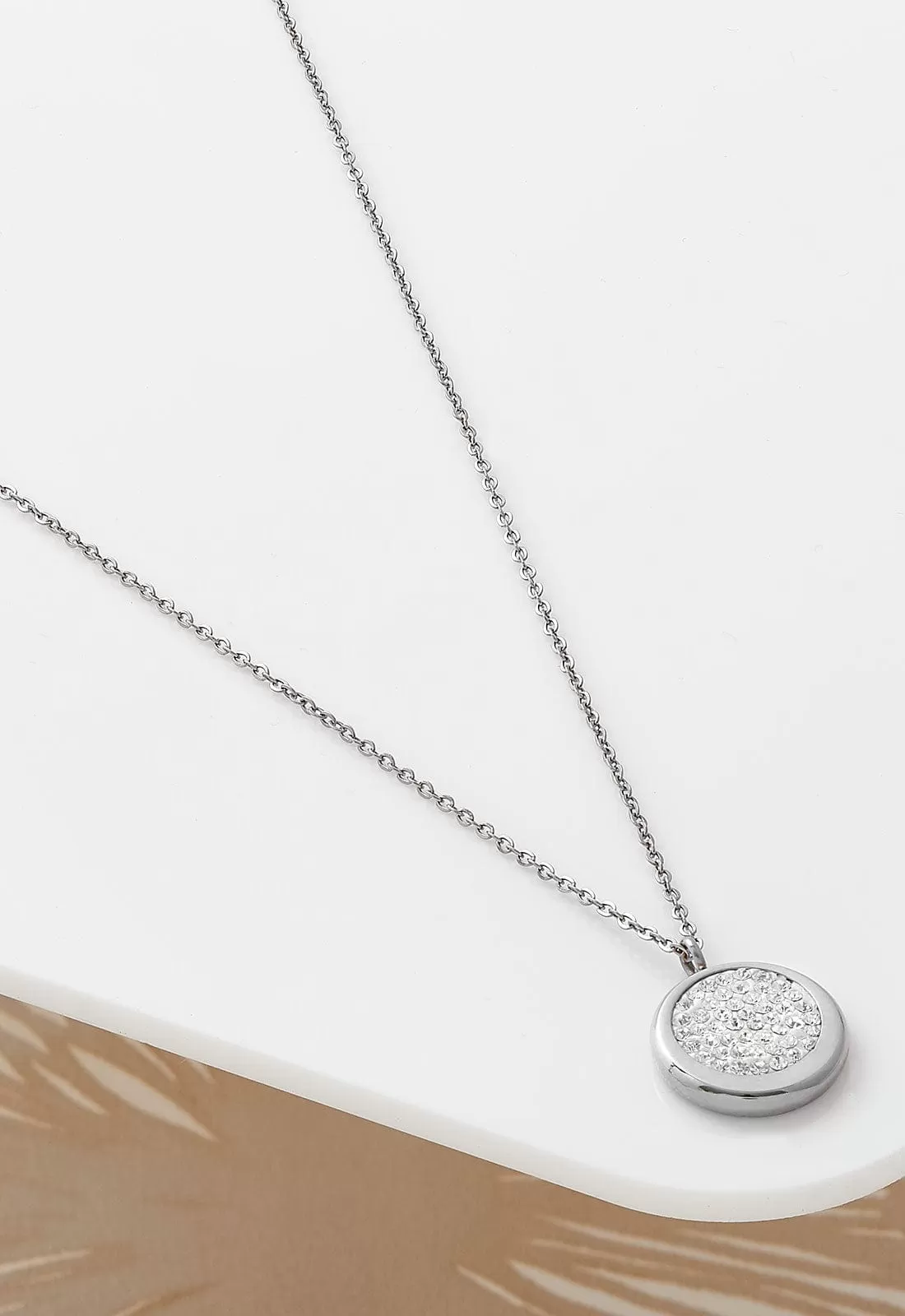 Disc Pave Crystal Necklace silver