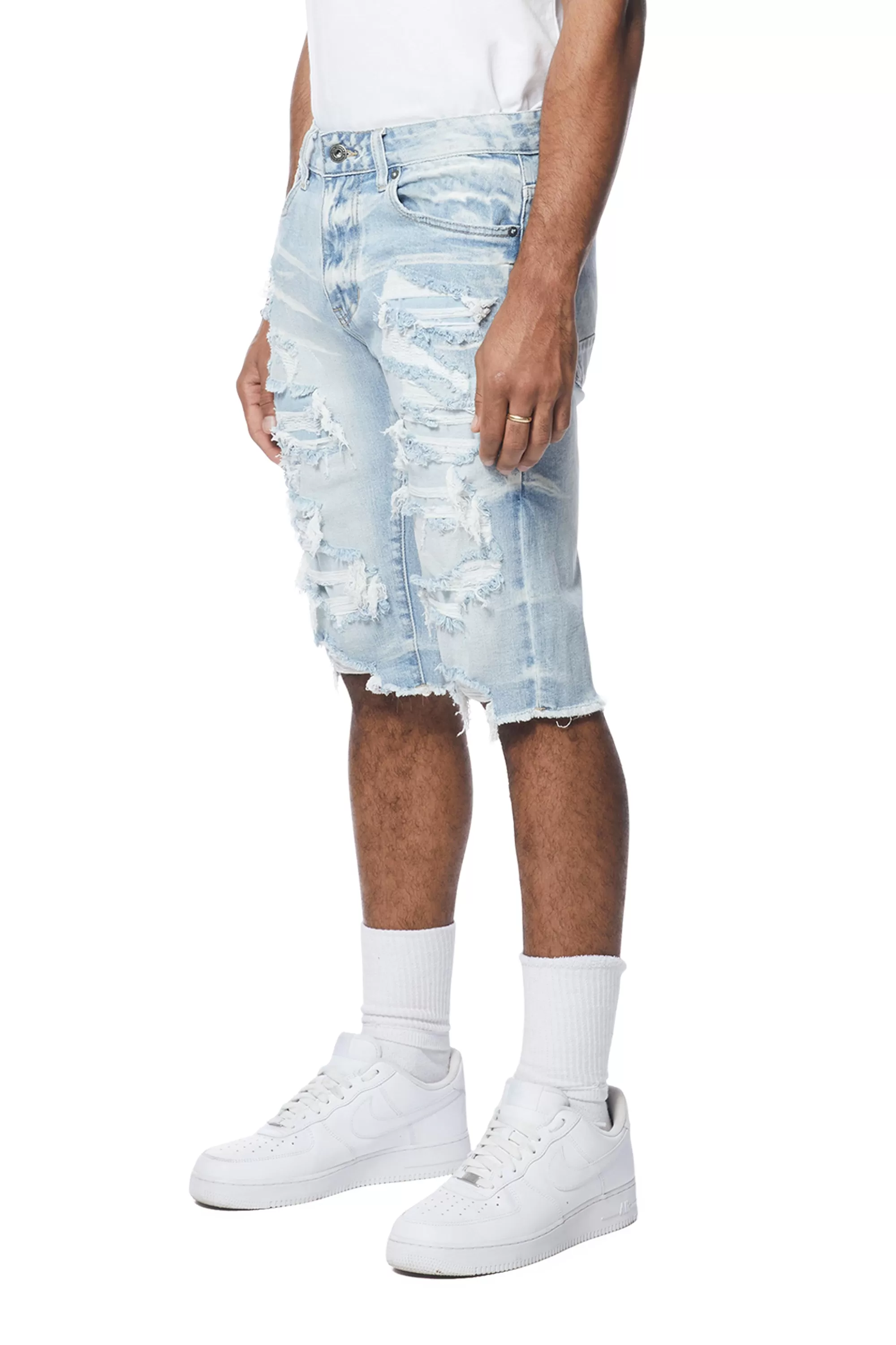 Distressed Rip & Repair Jean Shorts - Santorini Blue