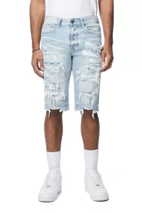 Distressed Rip & Repair Jean Shorts - Santorini Blue