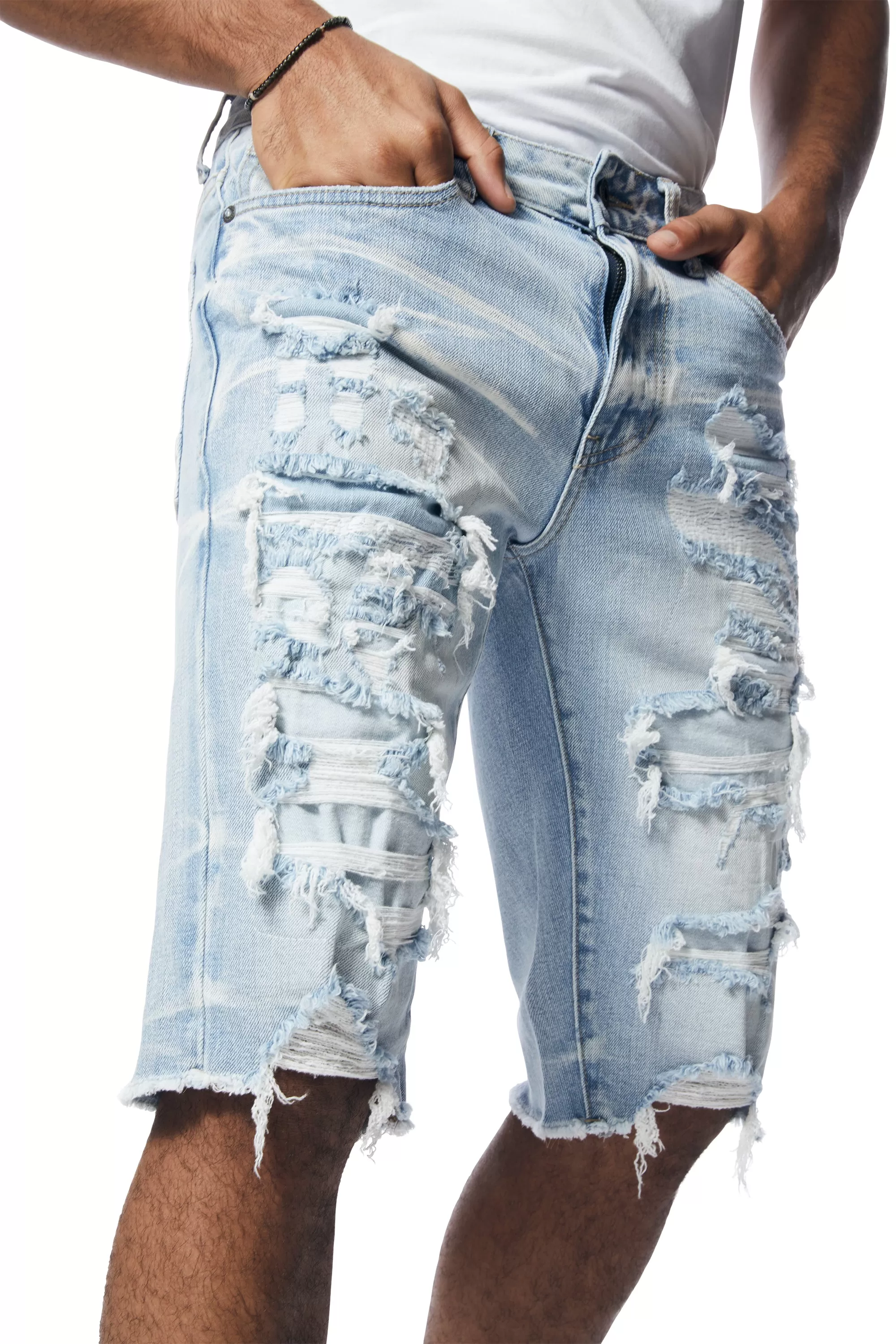 Distressed Rip & Repair Jean Shorts - Santorini Blue