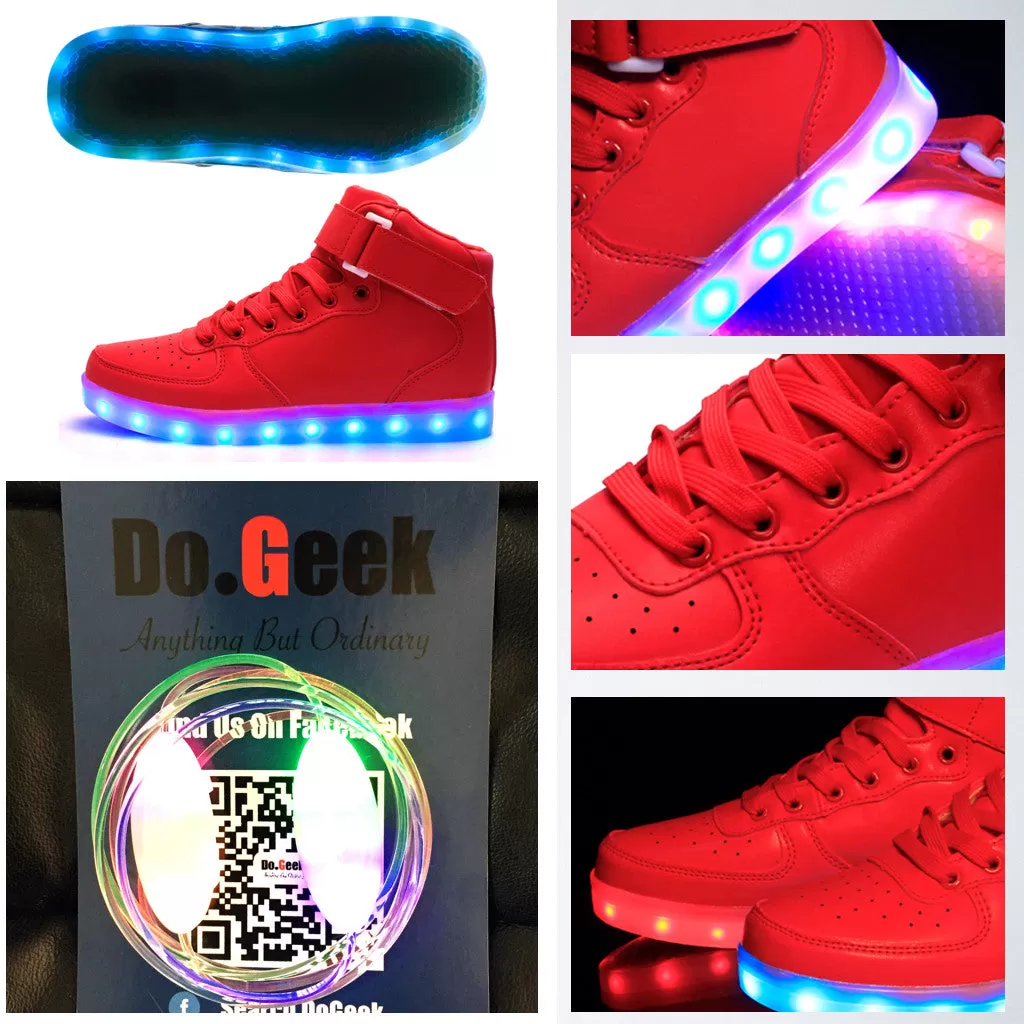 DoGeek Unisex Men/Women High Top LED Light up Shoes, Red, (Size 35 EU-46 EU, Choose Half Size Up)