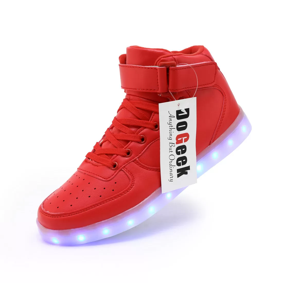 DoGeek Unisex Men/Women High Top LED Light up Shoes, Red, (Size 35 EU-46 EU, Choose Half Size Up)