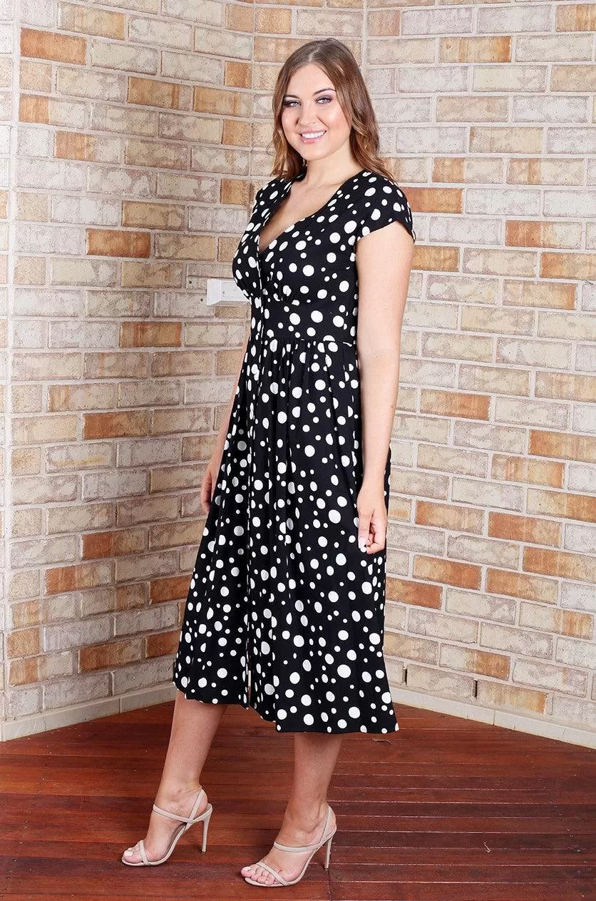 Dominique Dress - Black Polka