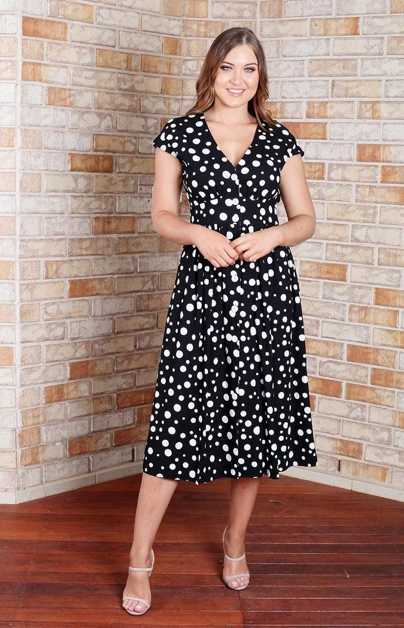 Dominique Dress - Black Polka