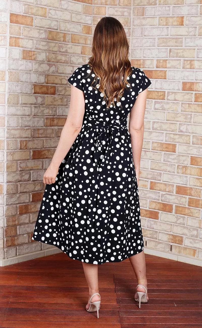 Dominique Dress - Black Polka