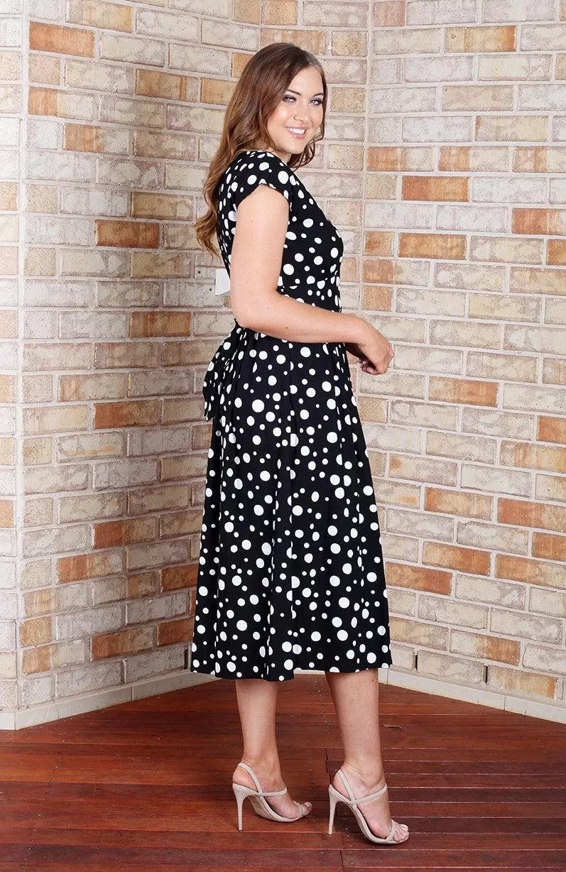 Dominique Dress - Black Polka