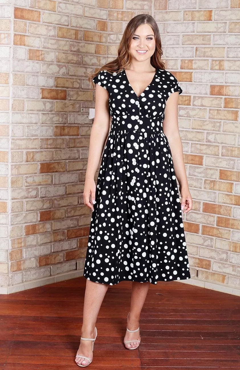 Dominique Dress - Black Polka