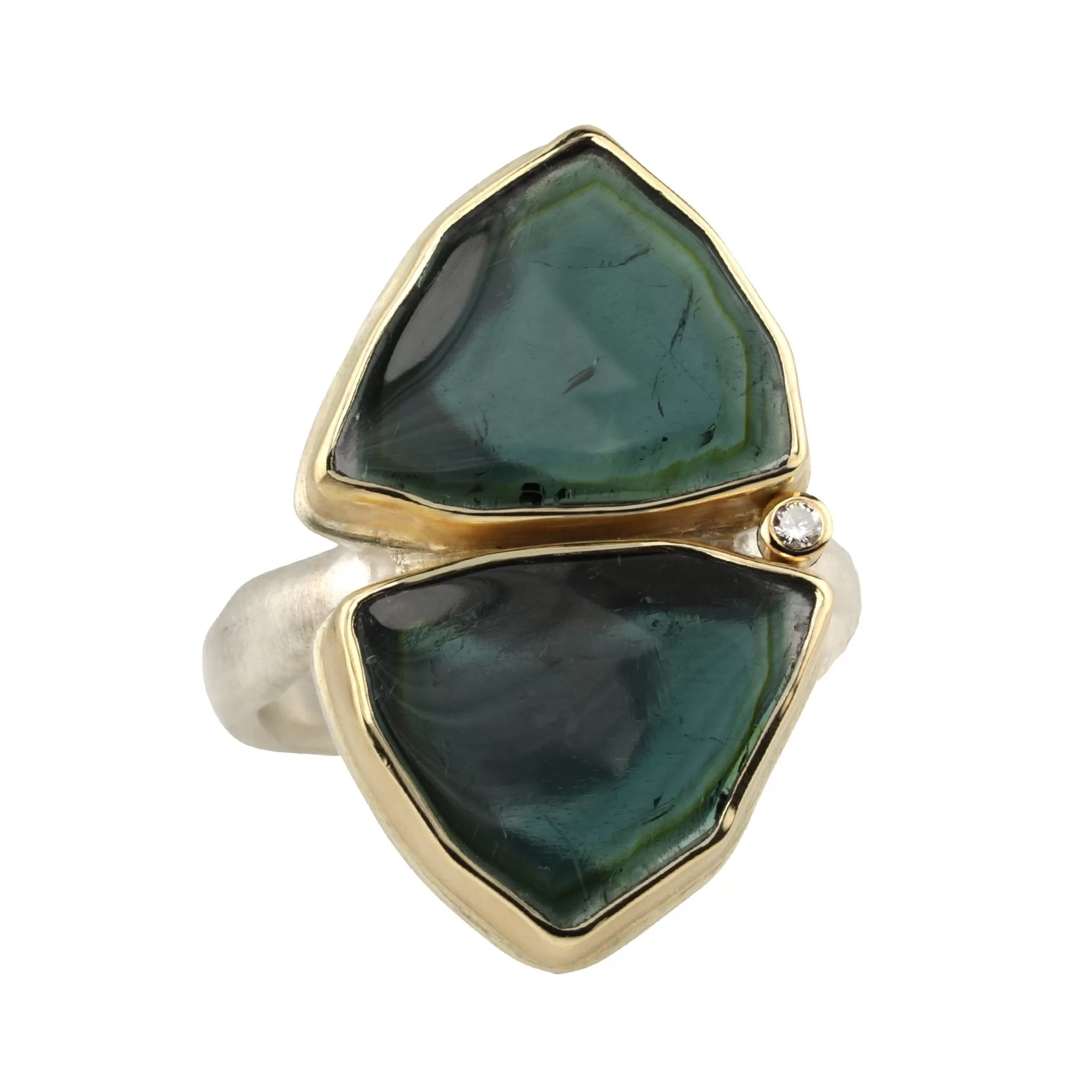 Double Smooth Blue-Green Tourmaline Slice Ring