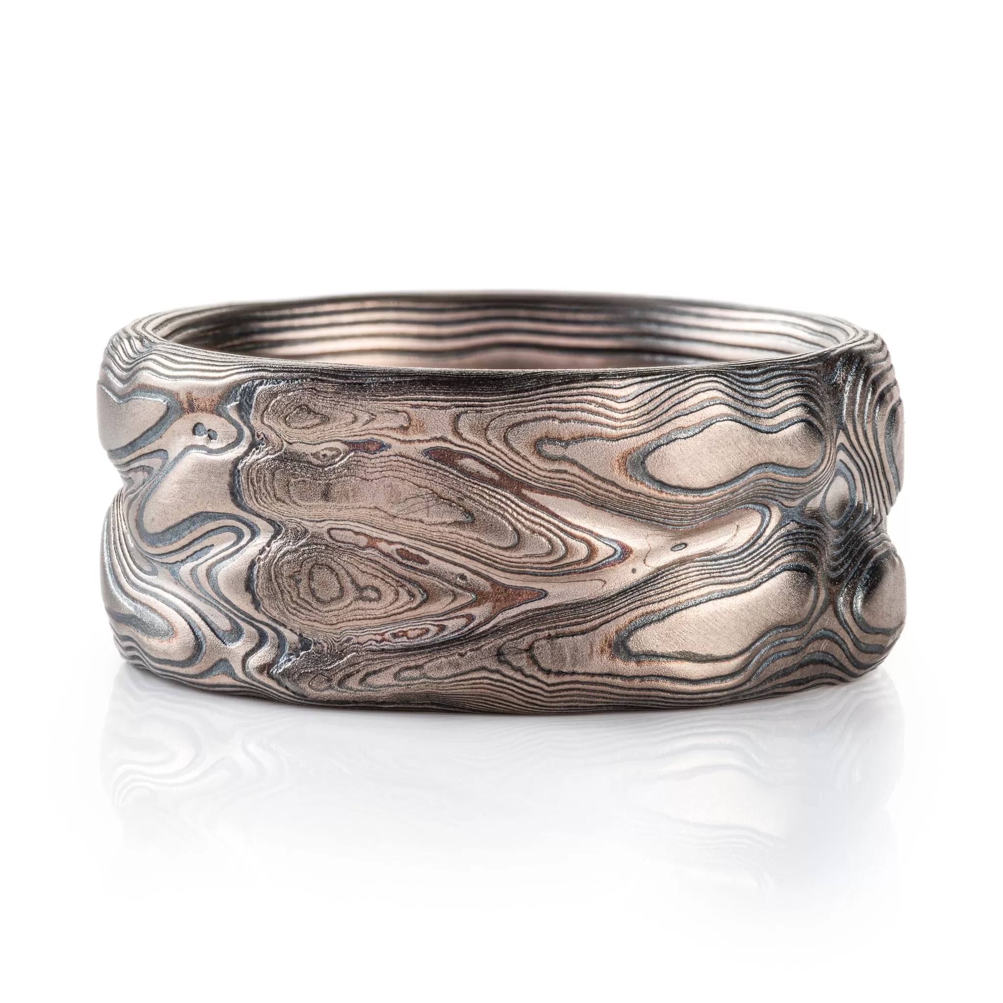 Dusky Mokume Gane Ring in Guri Bori Pattern and Oxidized Ash Palette