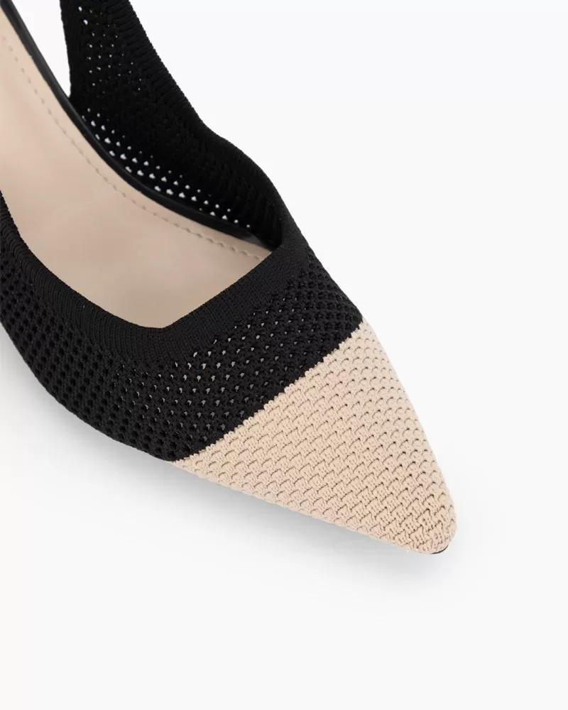 Elastic Knit Slingback Kitten Heel Pumps