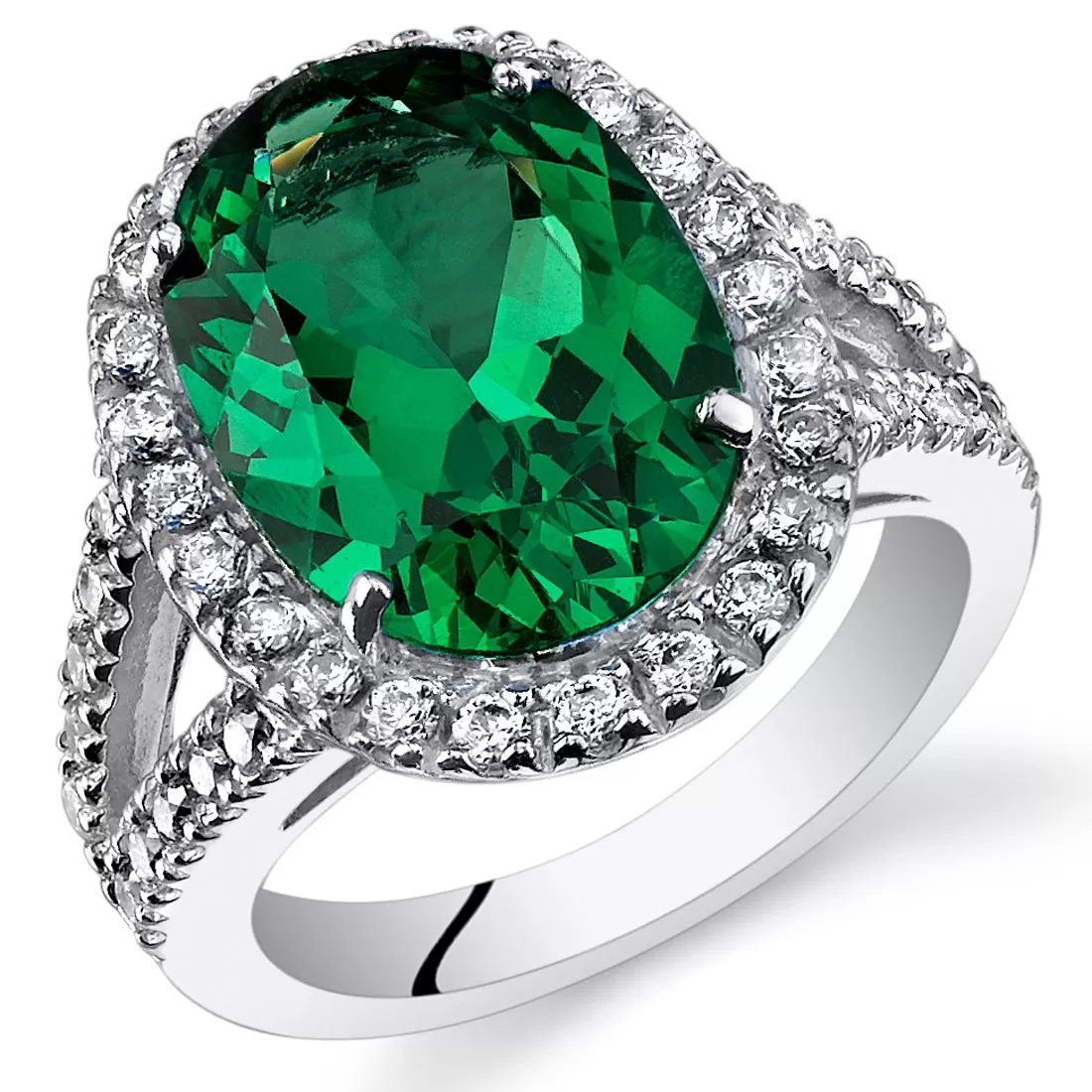 Emerald Ring Sterling Silver Oval Shape 7 Carats Size 5