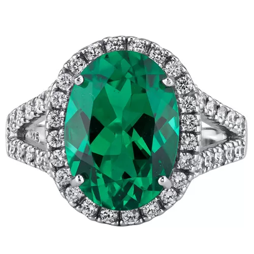 Emerald Ring Sterling Silver Oval Shape 7 Carats Size 5