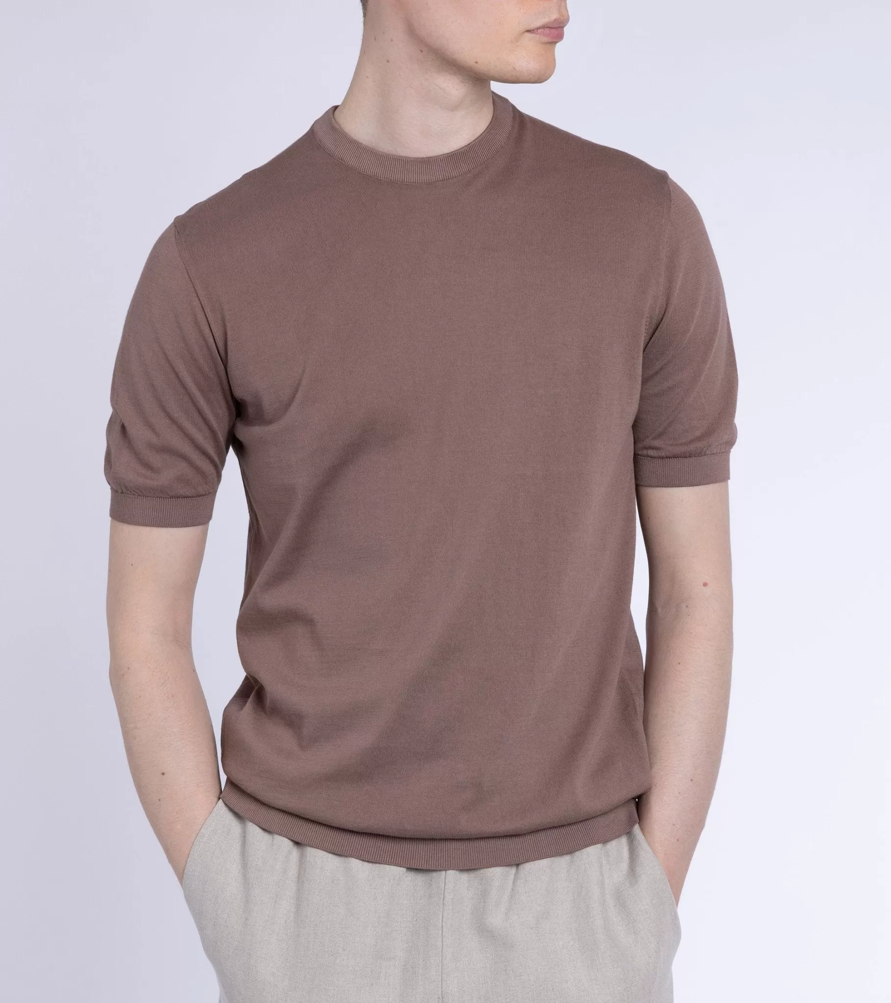 Fedeli Cotton Knitted T-Shirt: Terracotta