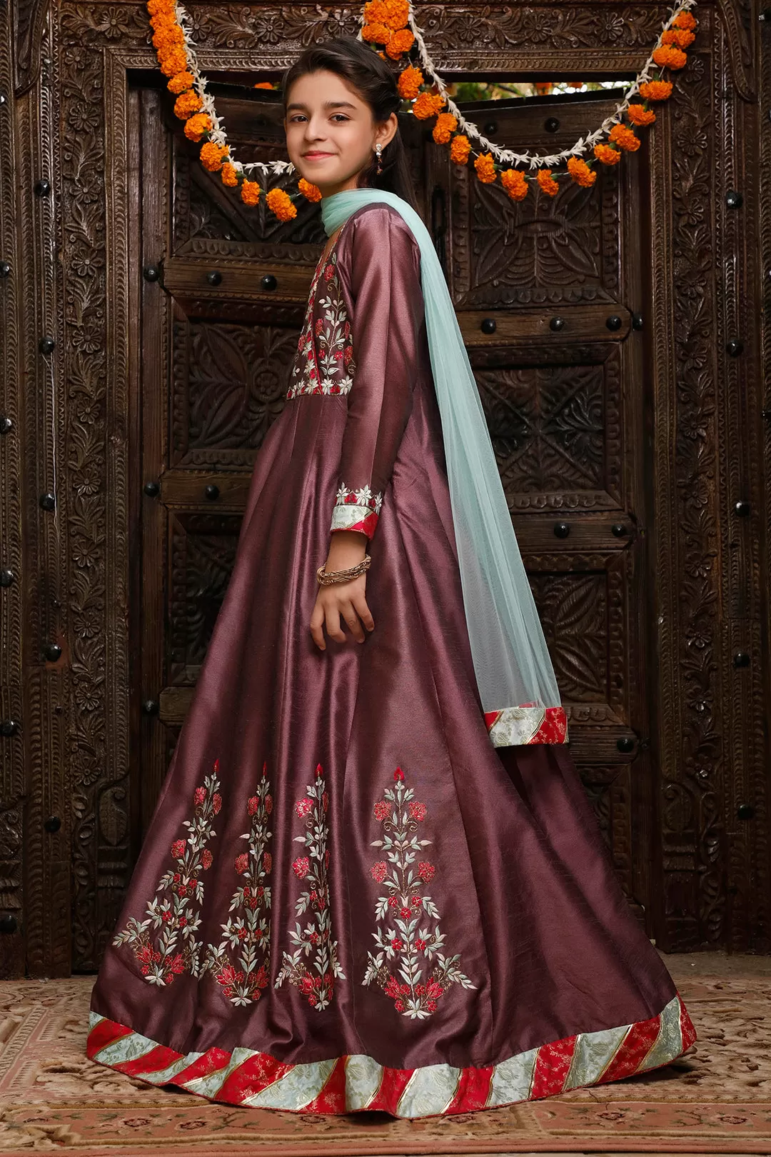 Floral Embroidered Angarkha Style Long Maxi | WC1920 | M3034