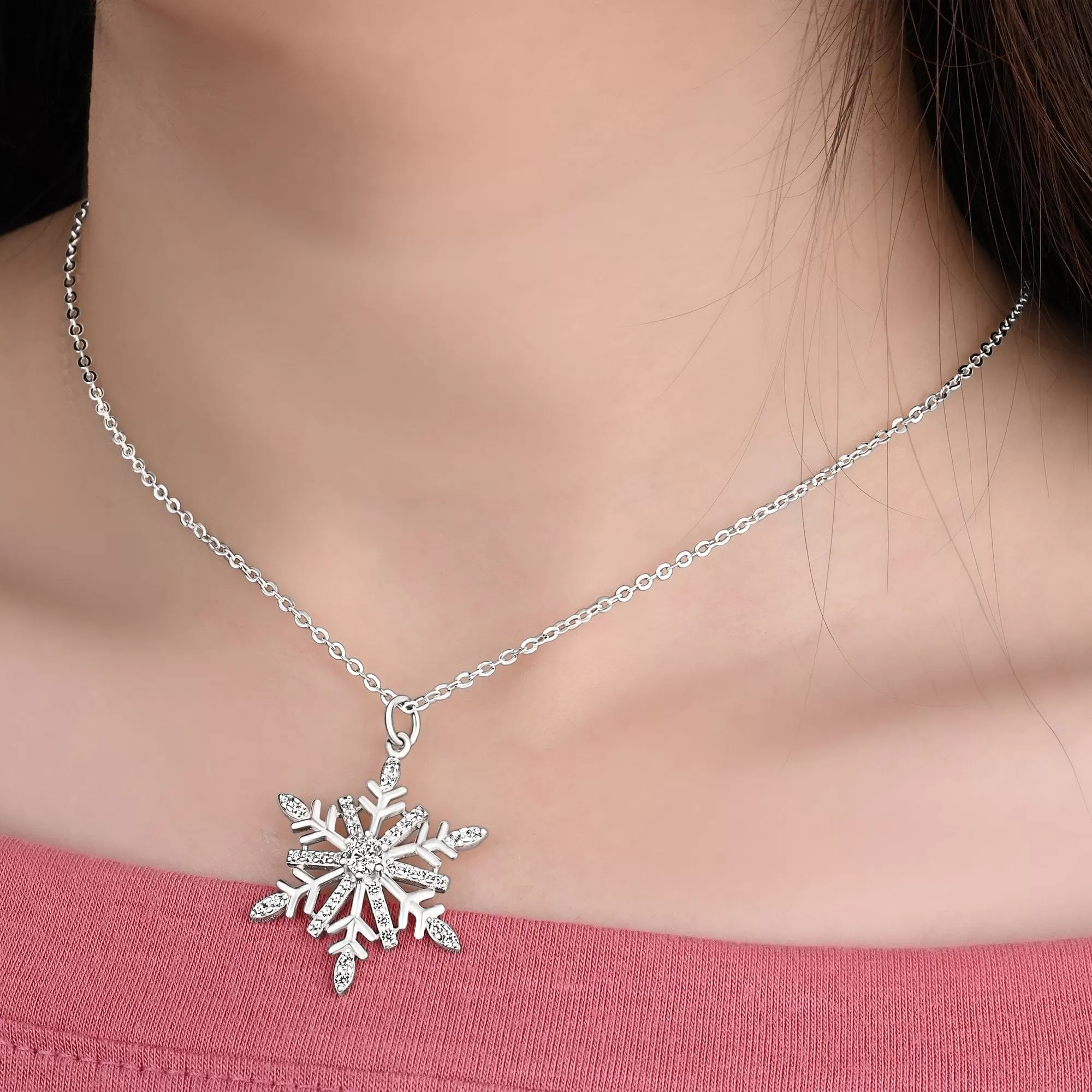 Frozen Winter CZ Snowflake Sterling Silver Pendant