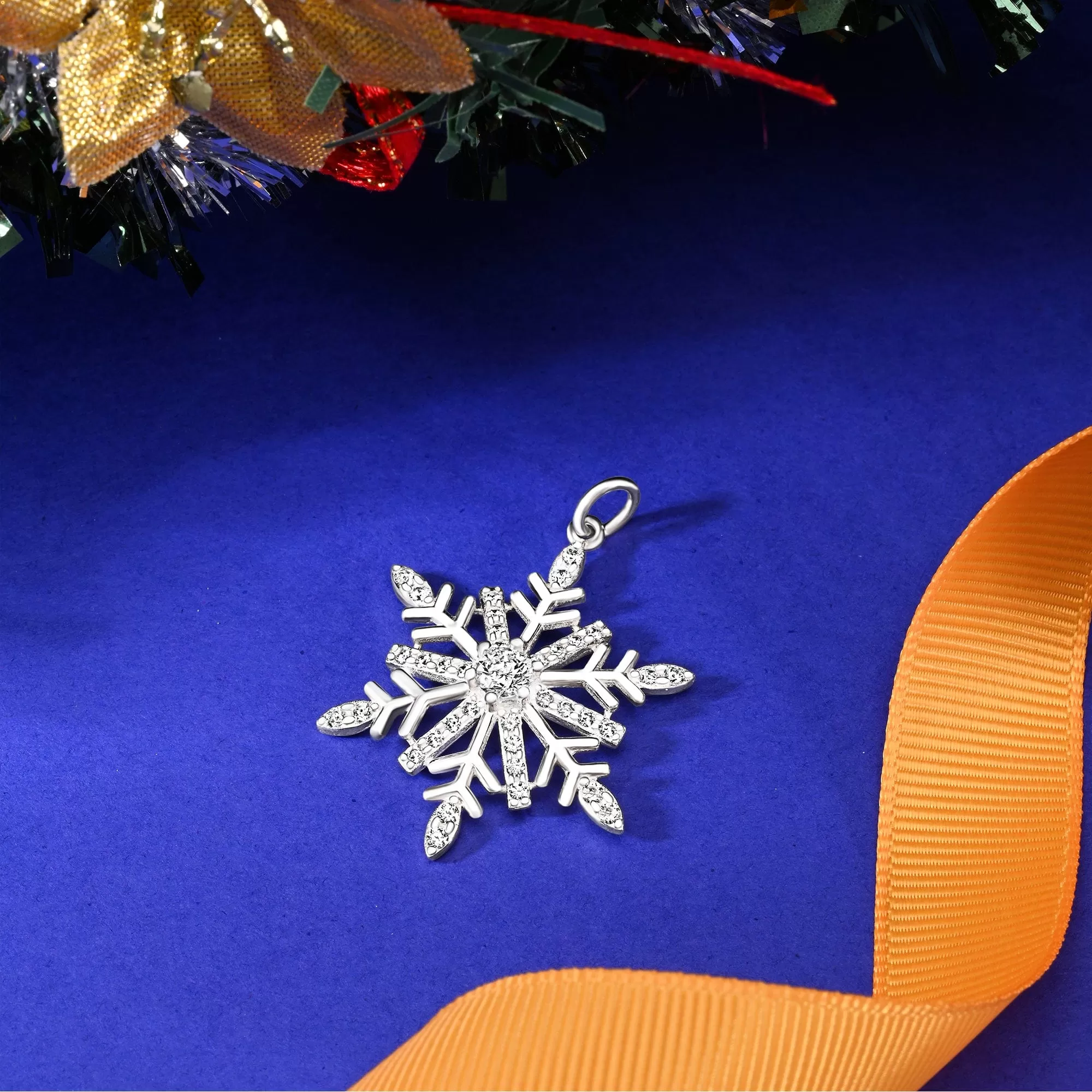 Frozen Winter CZ Snowflake Sterling Silver Pendant