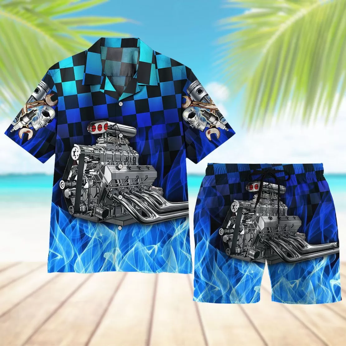 Gearhuman 3D Blue Fire Hot Rod Hawaii Shirt