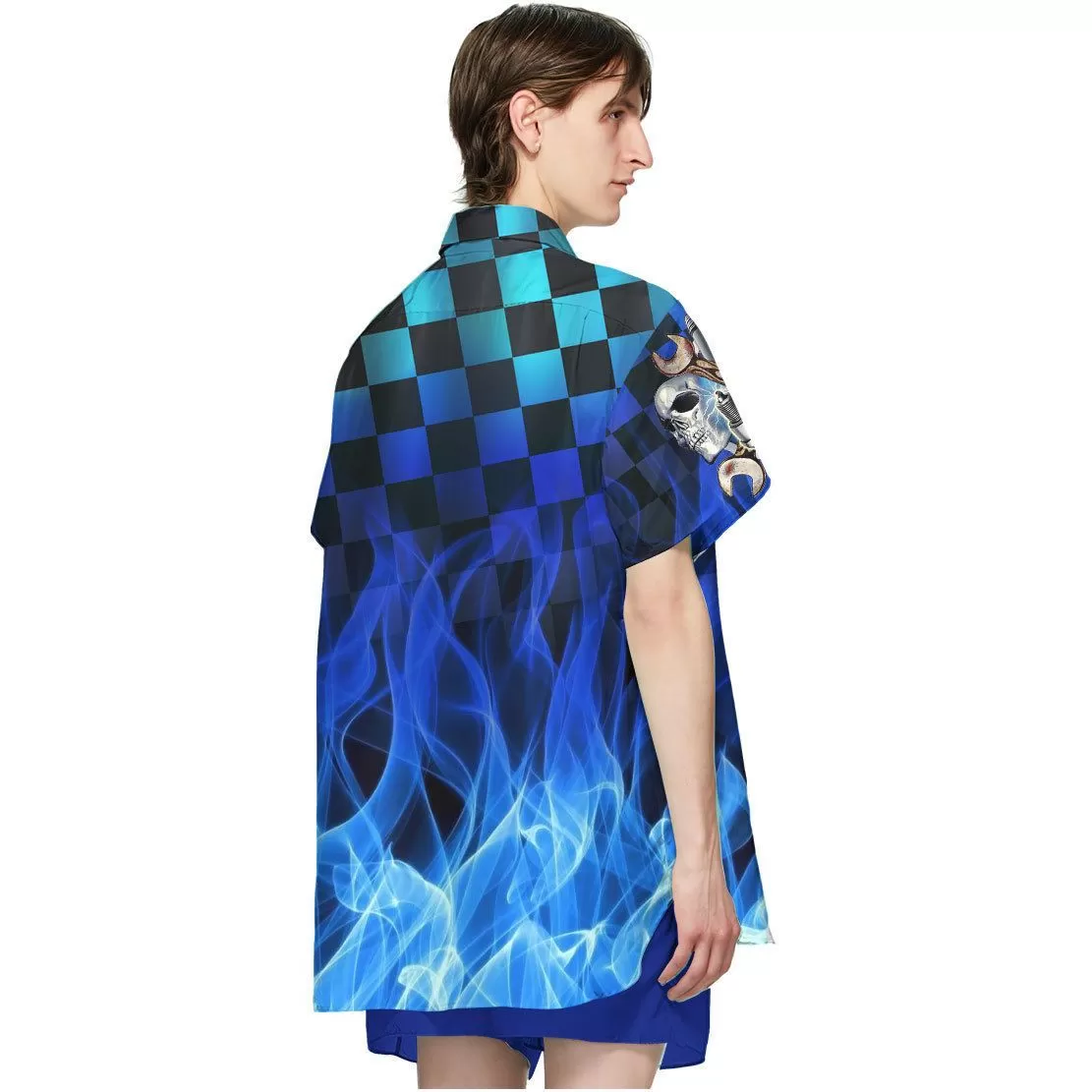 Gearhuman 3D Blue Fire Hot Rod Hawaii Shirt