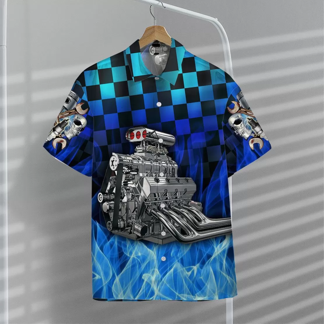 Gearhuman 3D Blue Fire Hot Rod Hawaii Shirt