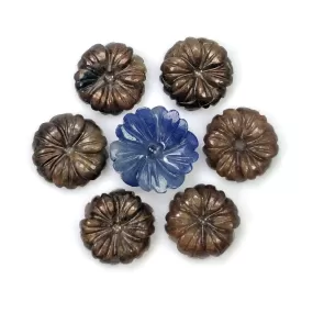 Golden Brown Chocolate Sheen SAPPHIRE Gemstone Carving : 44.30cts Natural Untreated Sapphire Hand Carved FLOWER 12mm - 14mm 7pcs