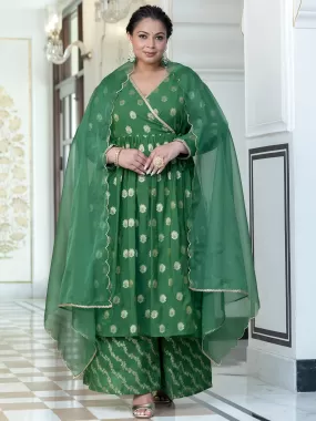 Green Brocade Woven Design Kurta with Palazzo and Dupatta