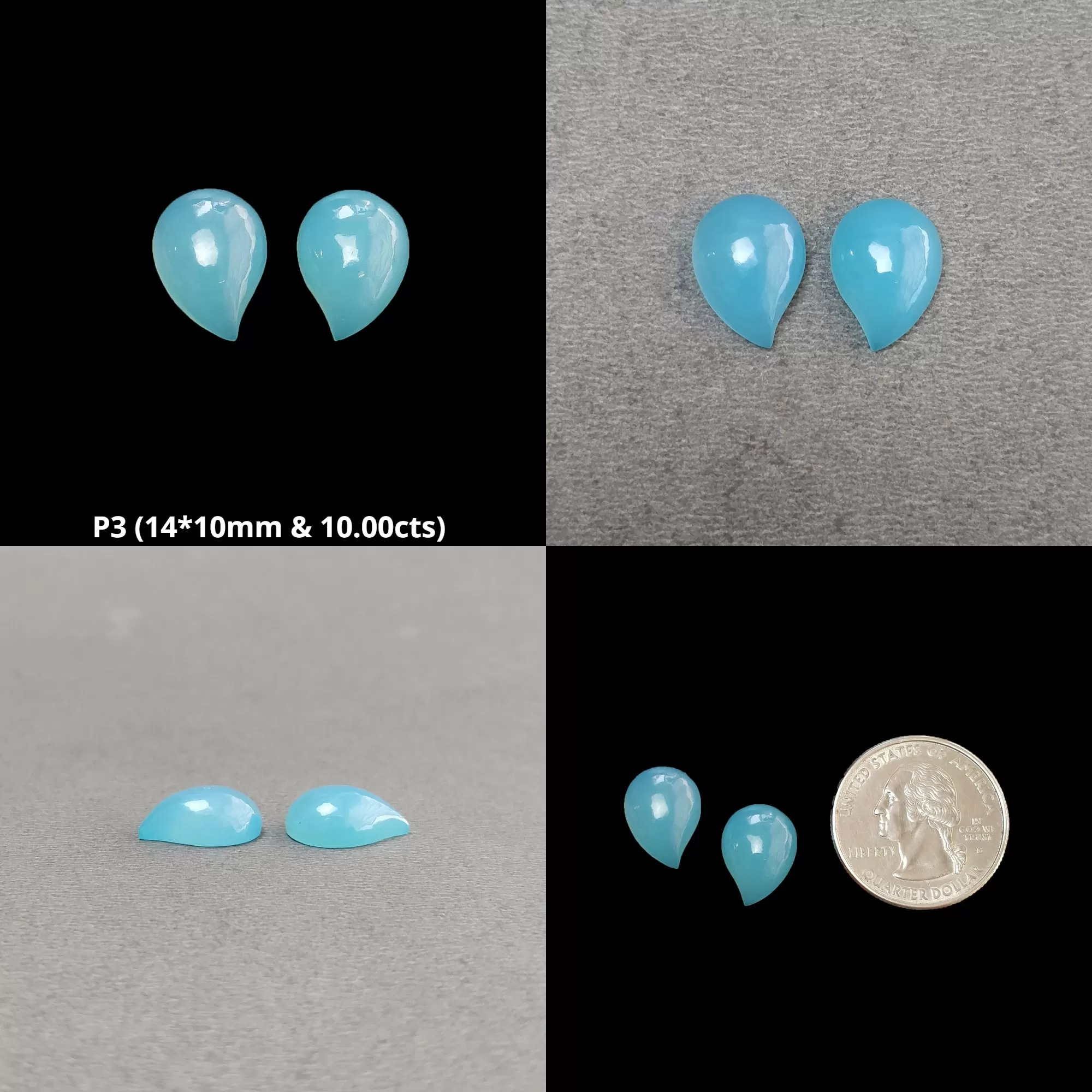 Green Gray & Sky Blue Onyx Gemstone Cabochone : Natural Color Enhanced Onyx  Leaf Shape Pairs