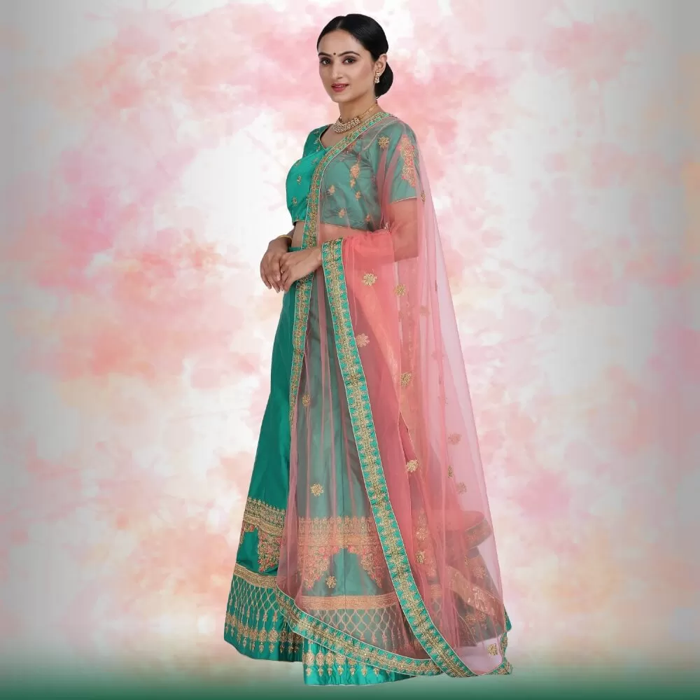 Green Lehenga Choli in Silk