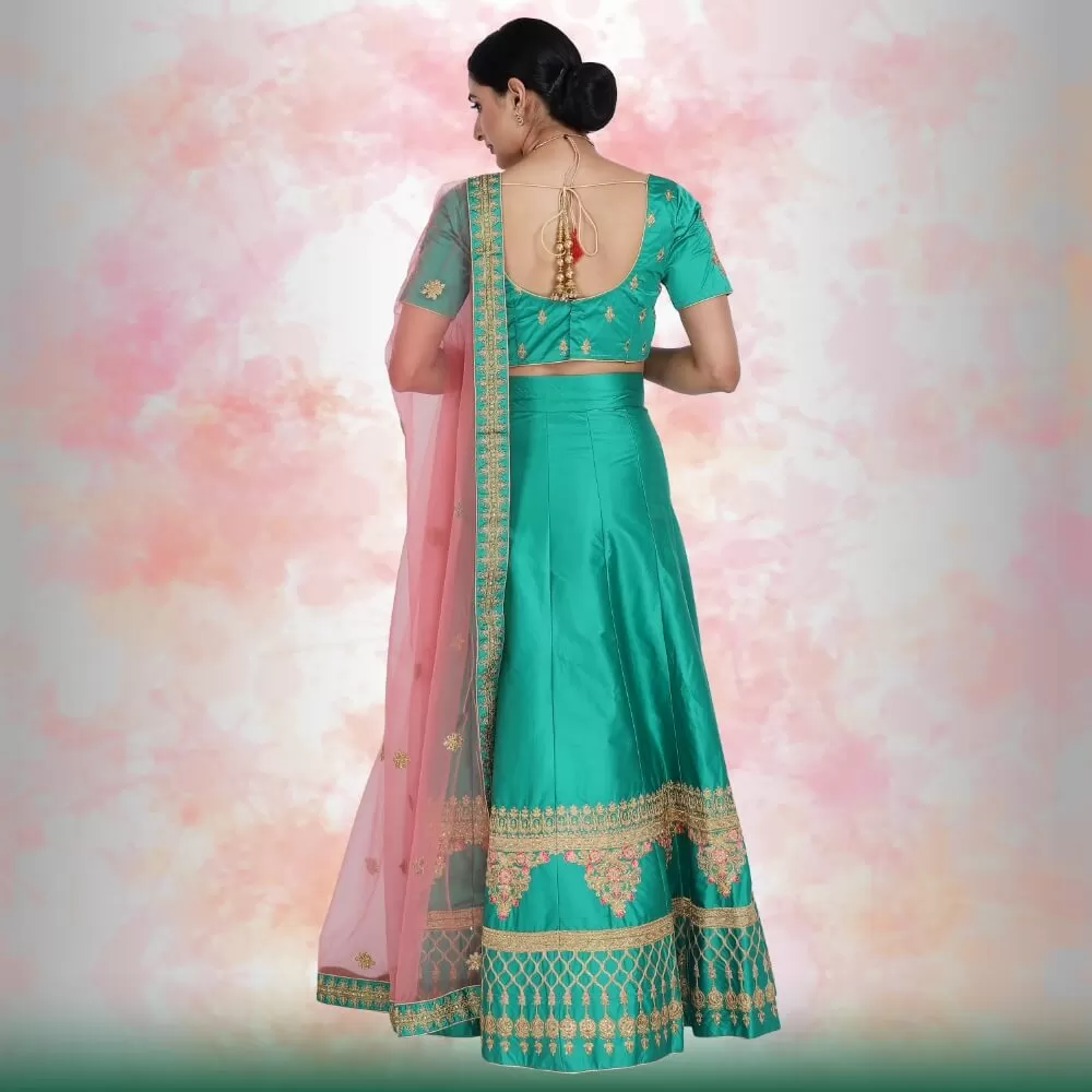 Green Lehenga Choli in Silk