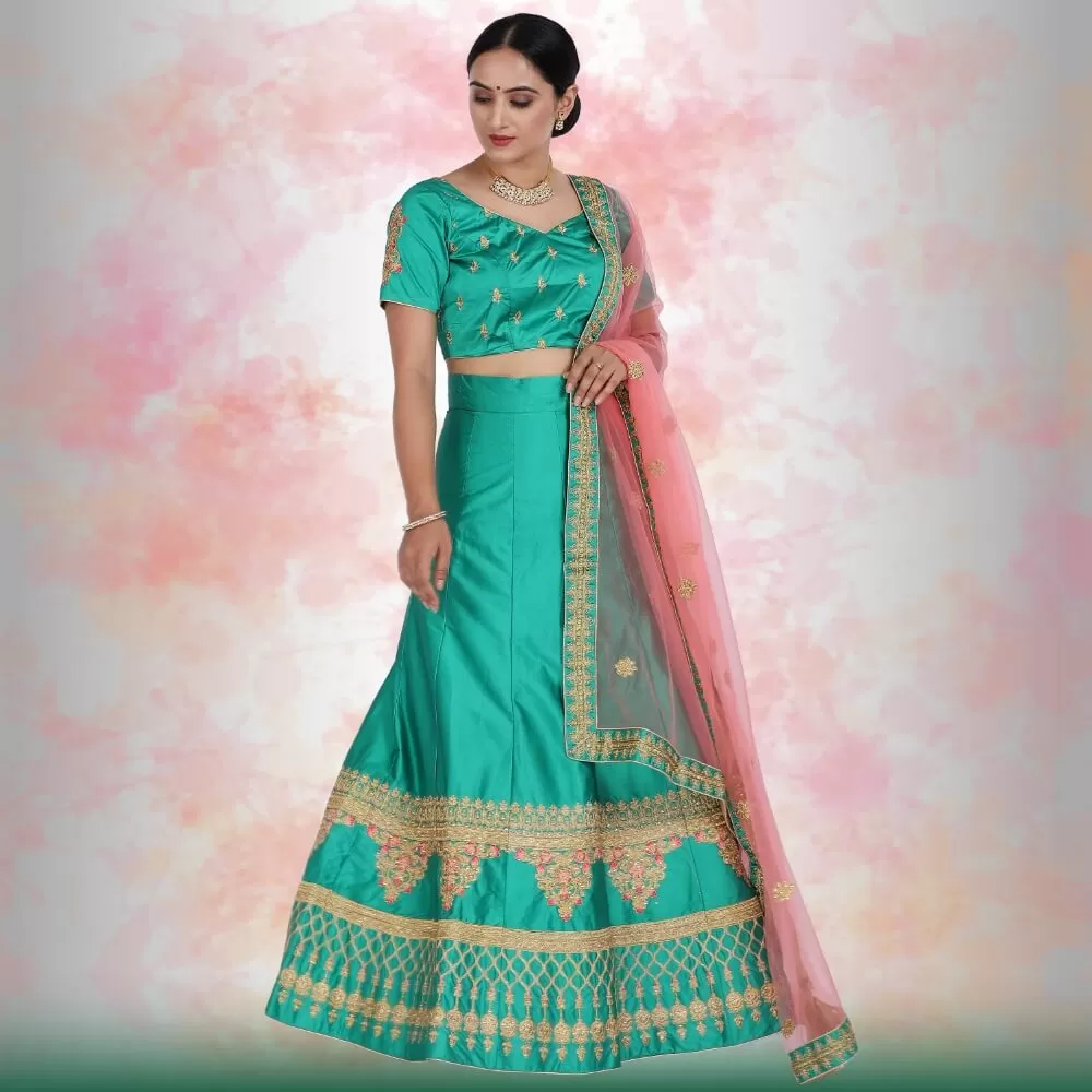 Green Lehenga Choli in Silk