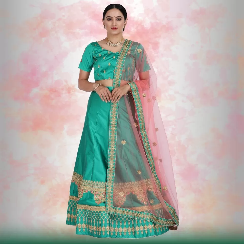 Green Lehenga Choli in Silk