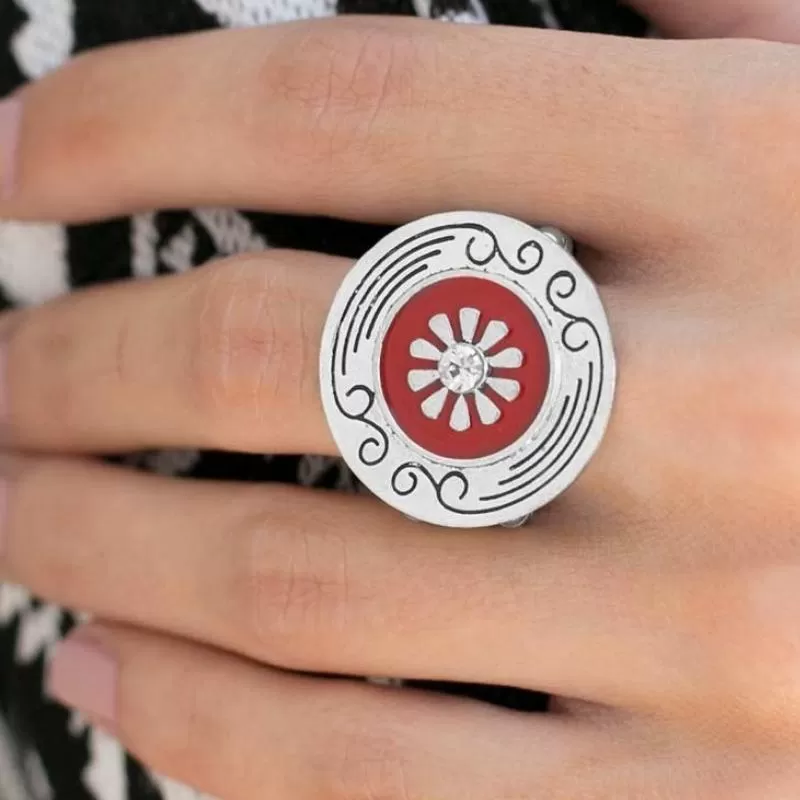 Happy Hour Red with White Rhinestone Ring